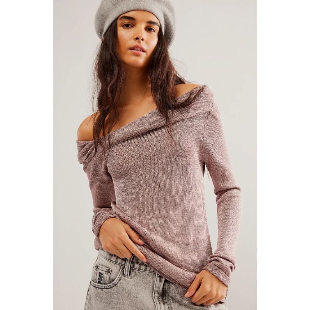NWT Free People Sophie Off Shoulder Sweater Brown Cashmere Women's Size Medium
